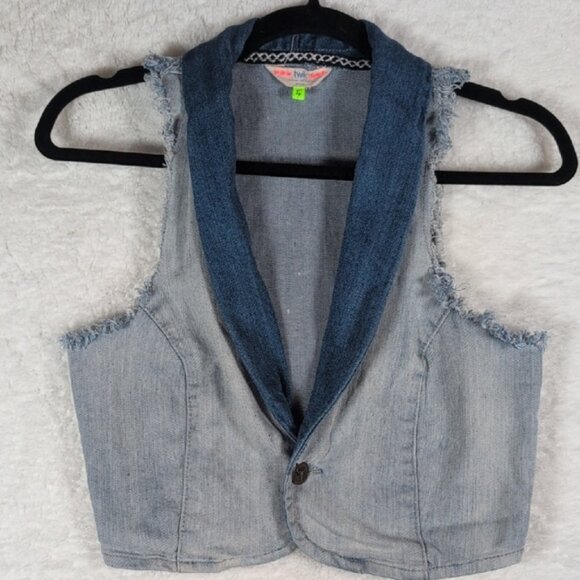 Tops - Twik Blue Denim Vest with Pink Accents